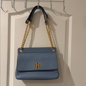 Tory Burch Slate Blue Shoulder Bag with Gold Chain